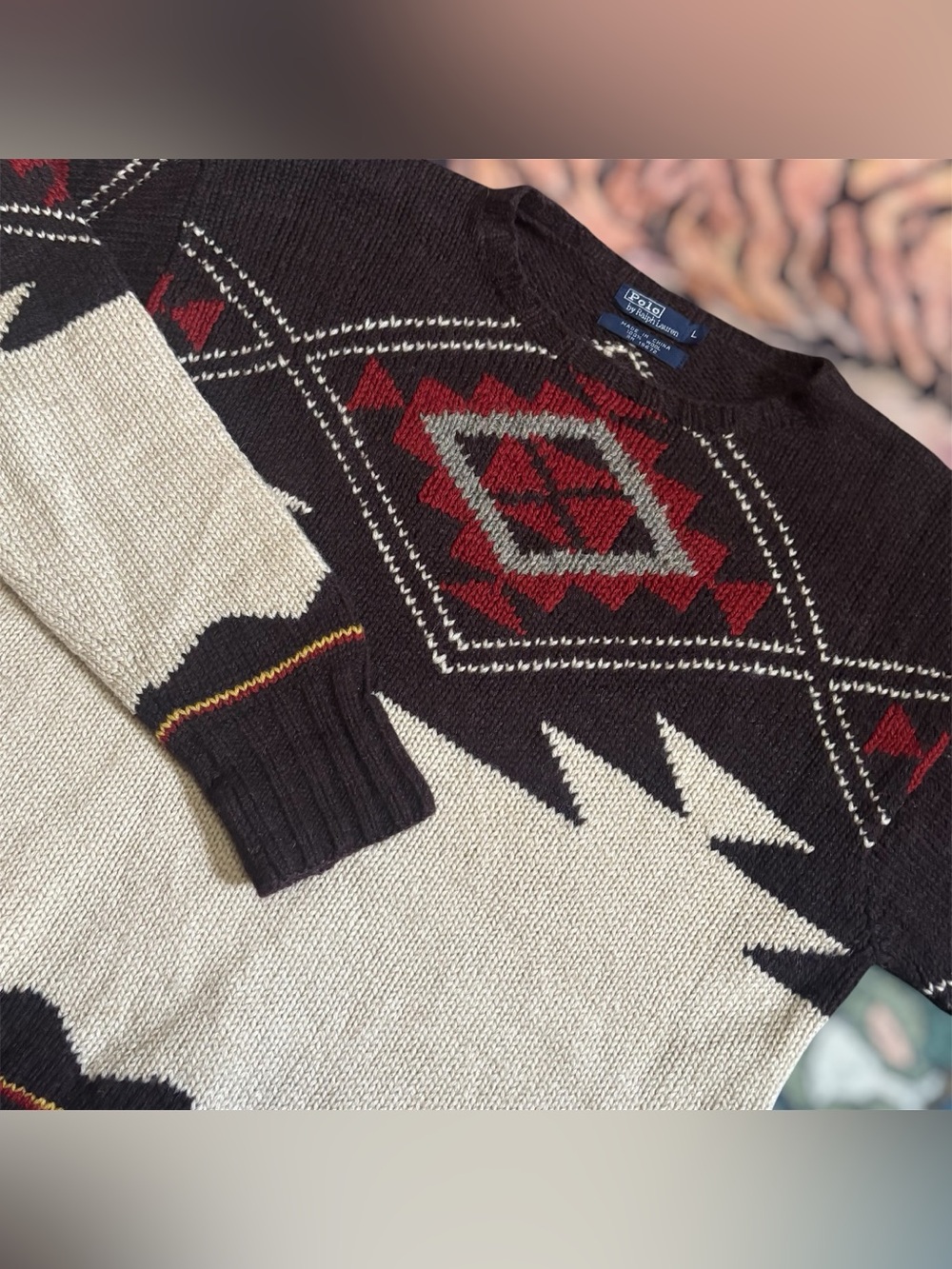 Vintage Polo Ralph Lauren Southwestern Aztec 100% Wool Knit Sweater Pullover 90s
